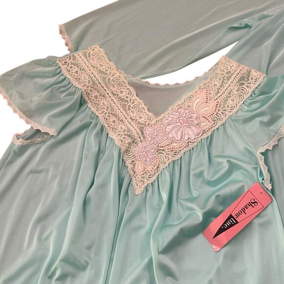 Vintage Deadstock Aqua Nylon Embroidered Lace Nightgown NWT / size M/L - - Picture 5 of 5